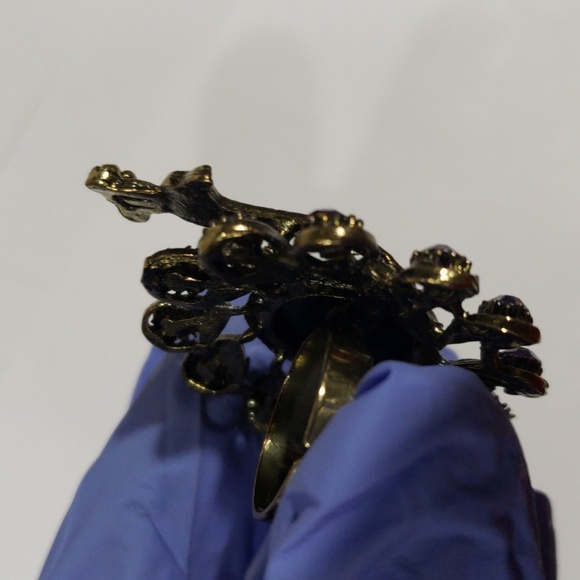 Vintage Peacock Ring – Purple Gemstones & Center Stone, Adjustable Women Jewelry - Picture 9 of 10